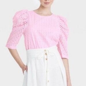 A New Day Pink Fitted Puff Sleeve Blouse